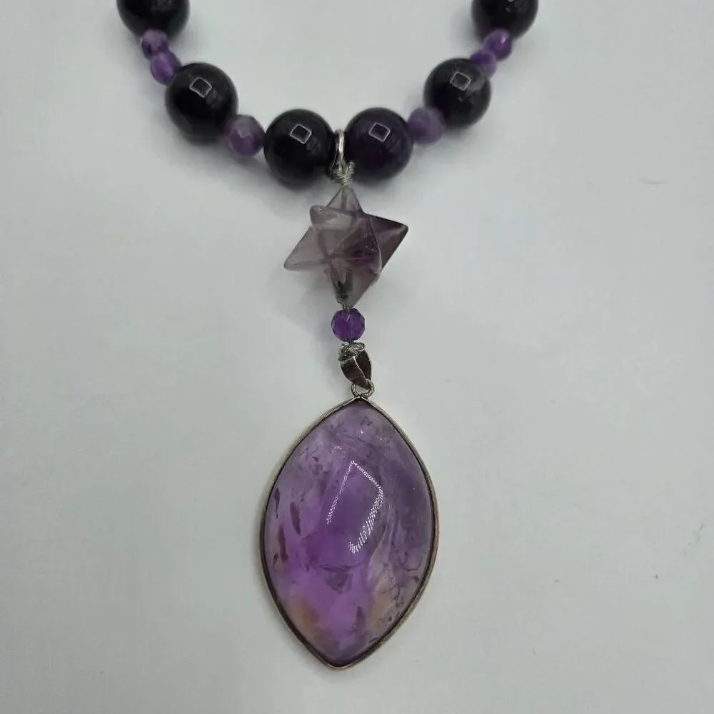 Amethyst Pendant Statement Necklace Beaded Artsy